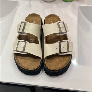Cream Double Buckle Sandals